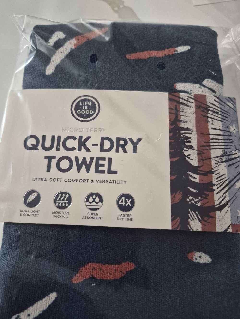 Life Is Good  Pine Tree/American Flag Micro Terry Towel